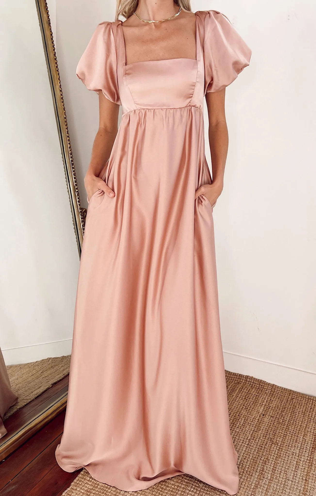 Nora Maxi Dress ~ Rose Gold Luxe Satin