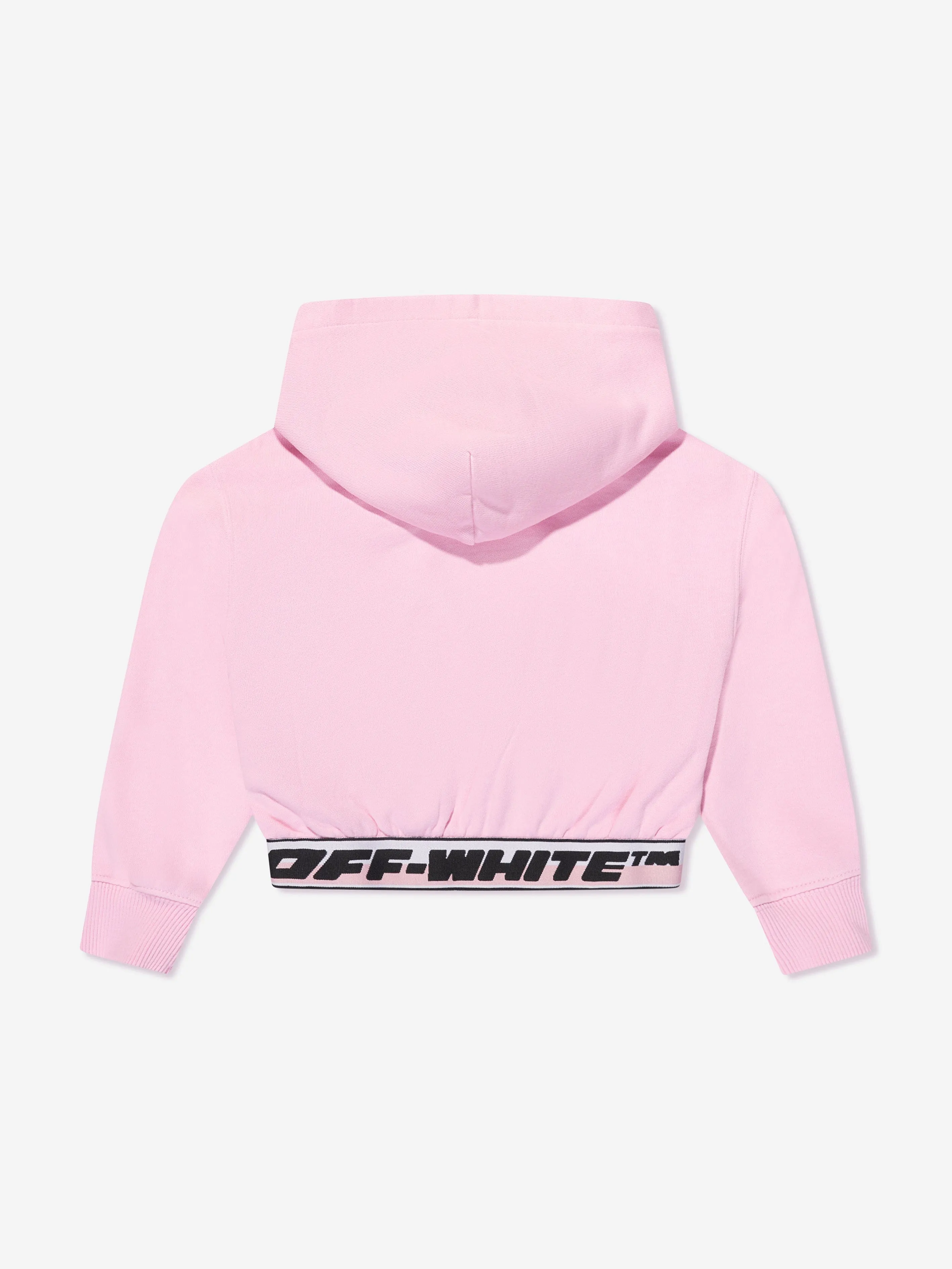 Off-White Girls Logo Band Cropped Hoodie in Pink