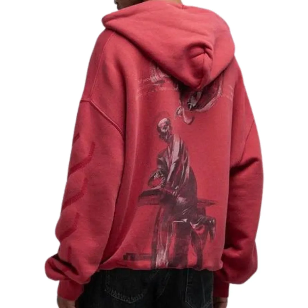 Off White St Matthew Design Skate Fit Washed Red Hoodie