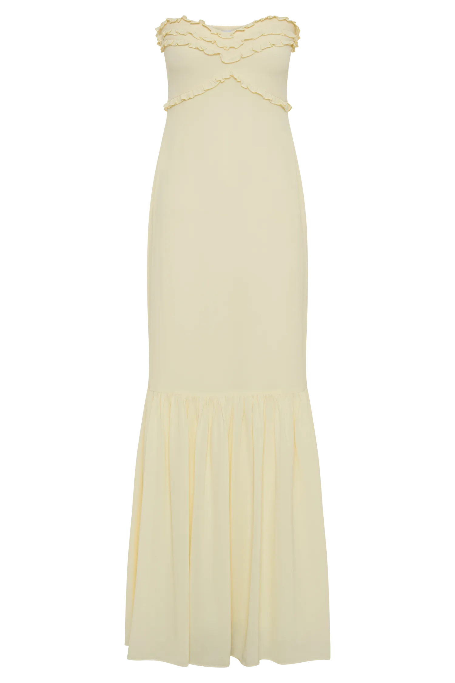 Olivette Strapless Chiffon Maxi Dress - Lemon Sherbet