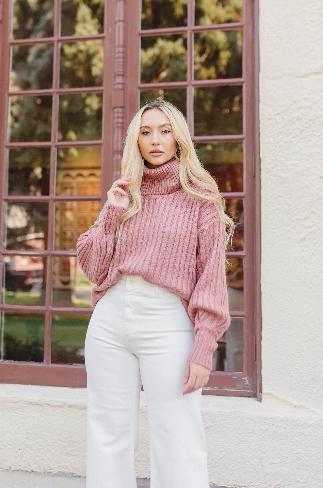 Olivia Ribbed Knitted Sweater - Rose Tan