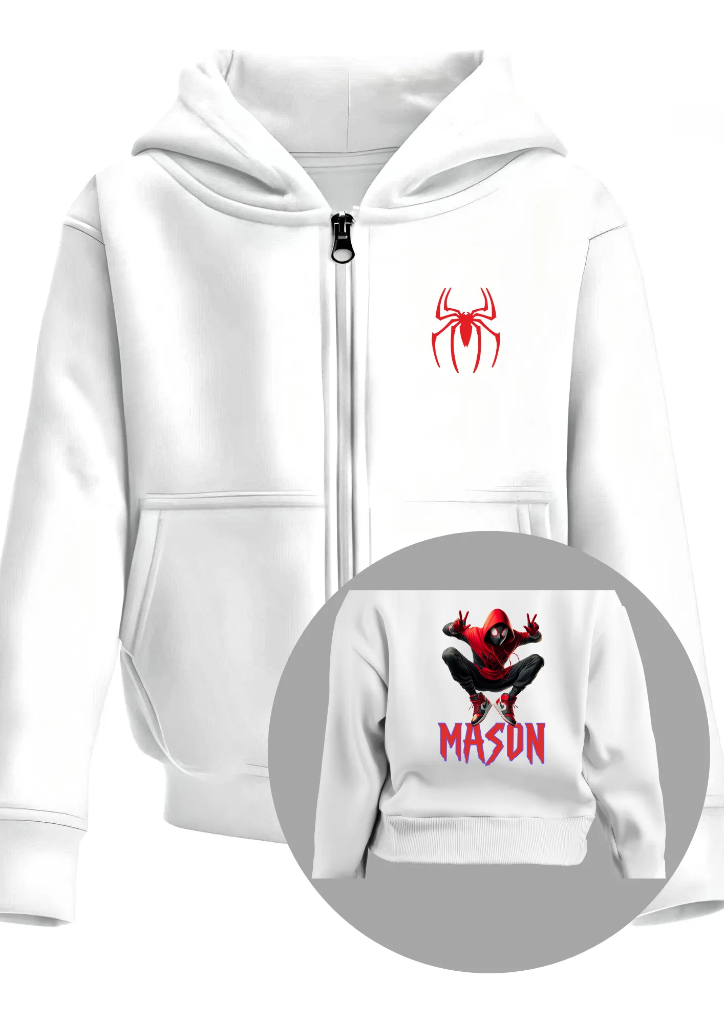 Personalised Boys Miles Morales' Zip Custom Hoodie with Back Print