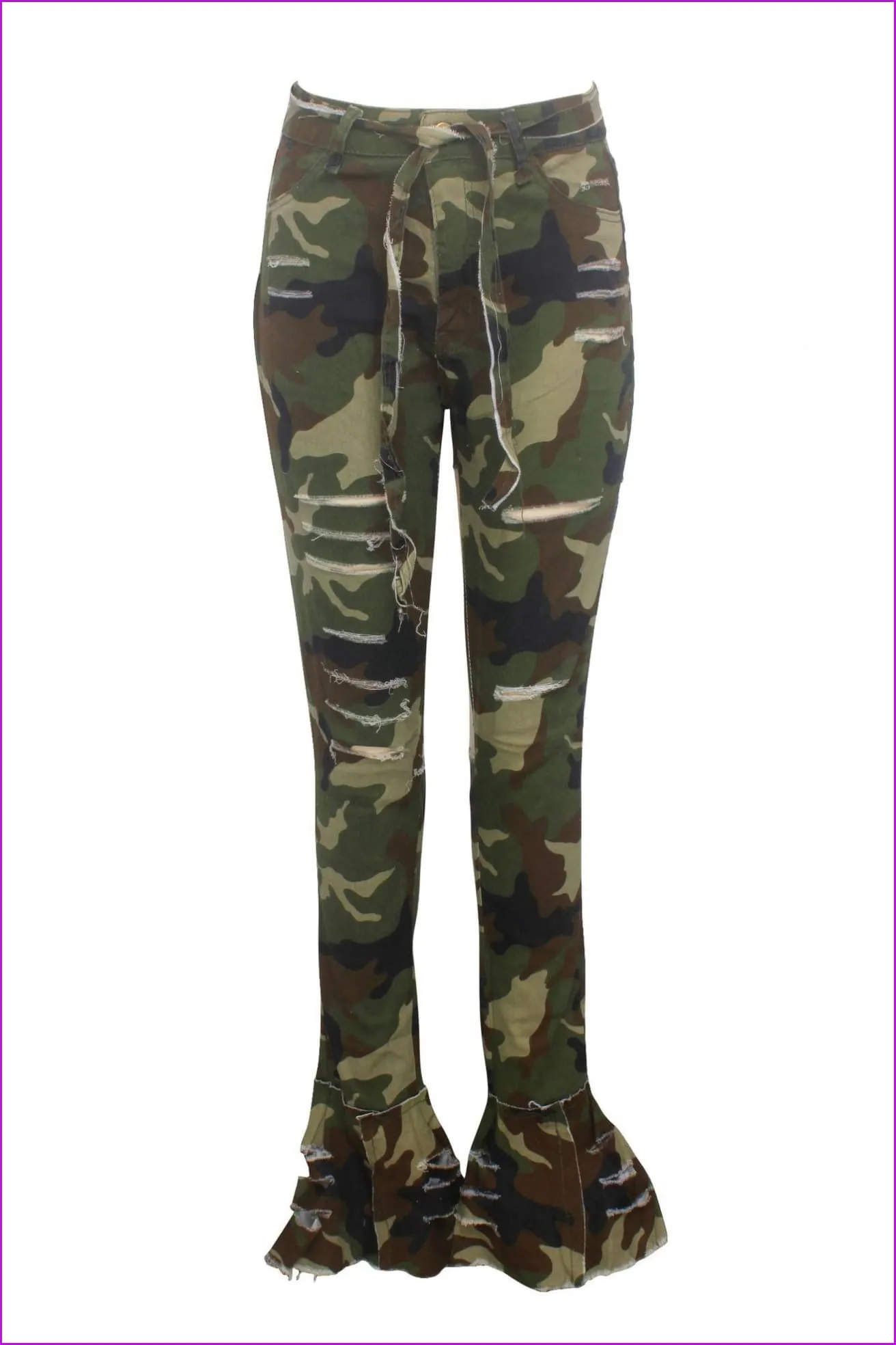 Personality Hole High Waist Camouflage Pants F3668