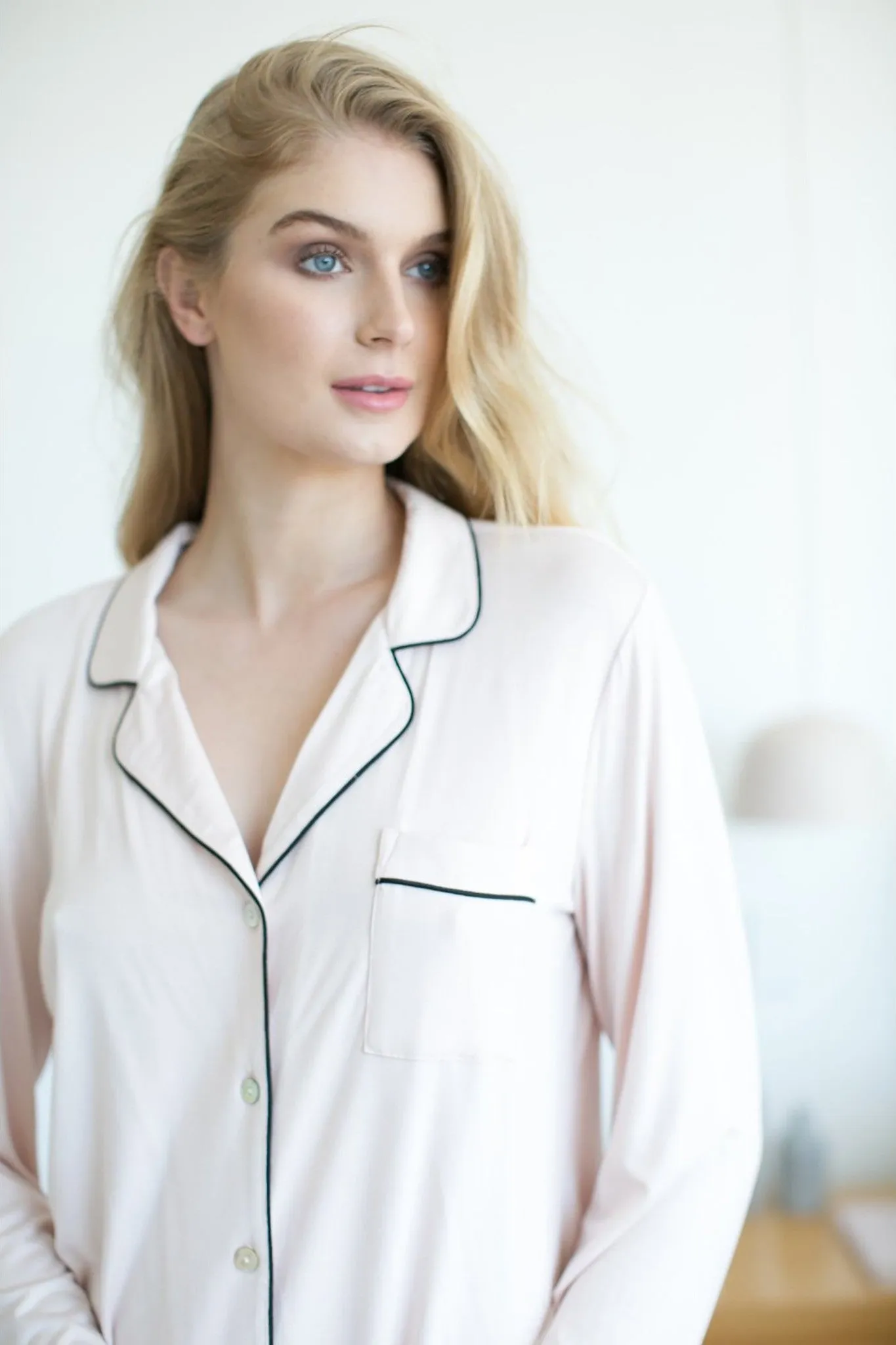 Petra Tencel™ Lounge Pyjama Set - Blush with Black Piping