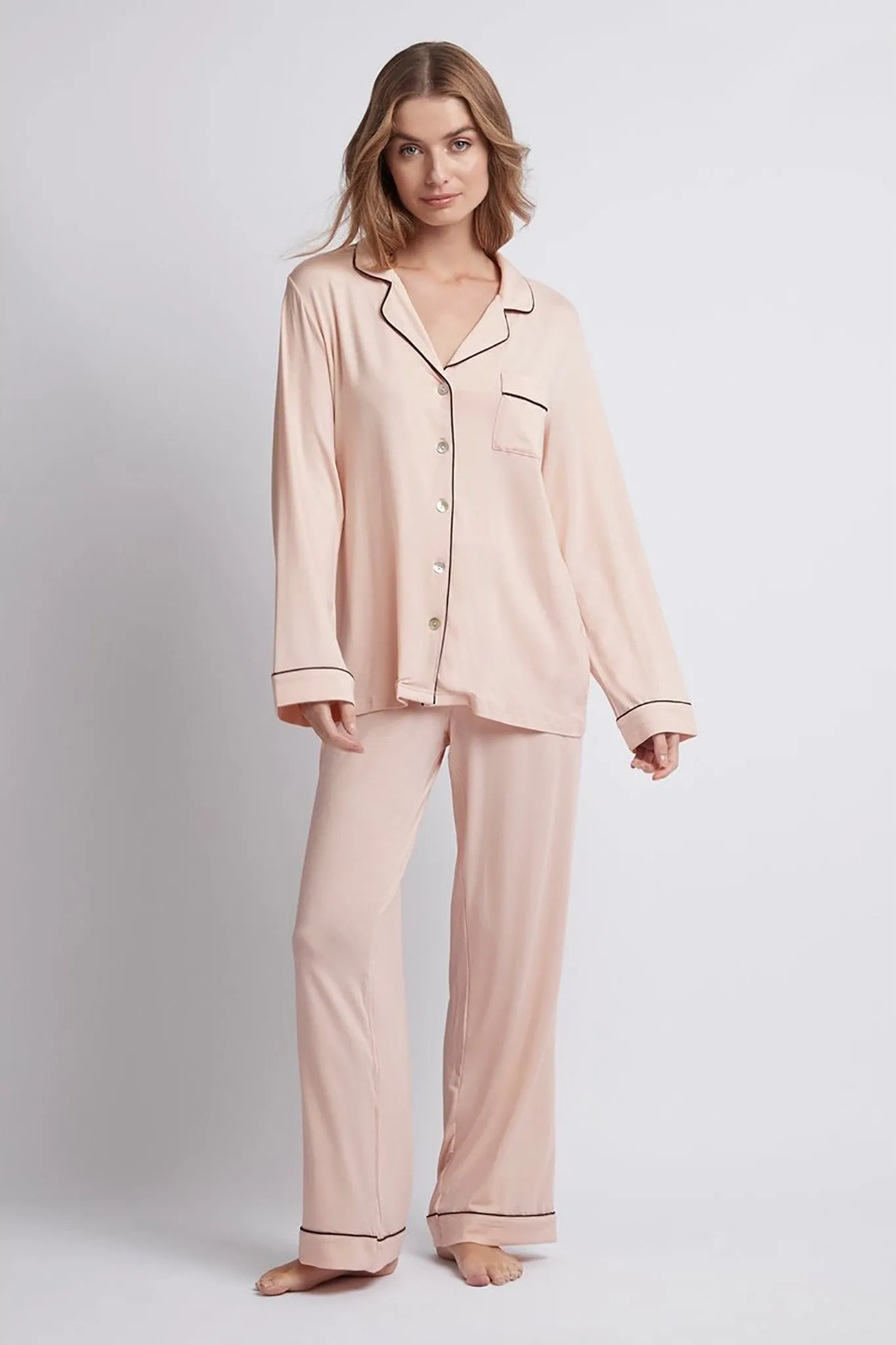 Petra Tencel™ Lounge Pyjama Set - Blush with Black Piping