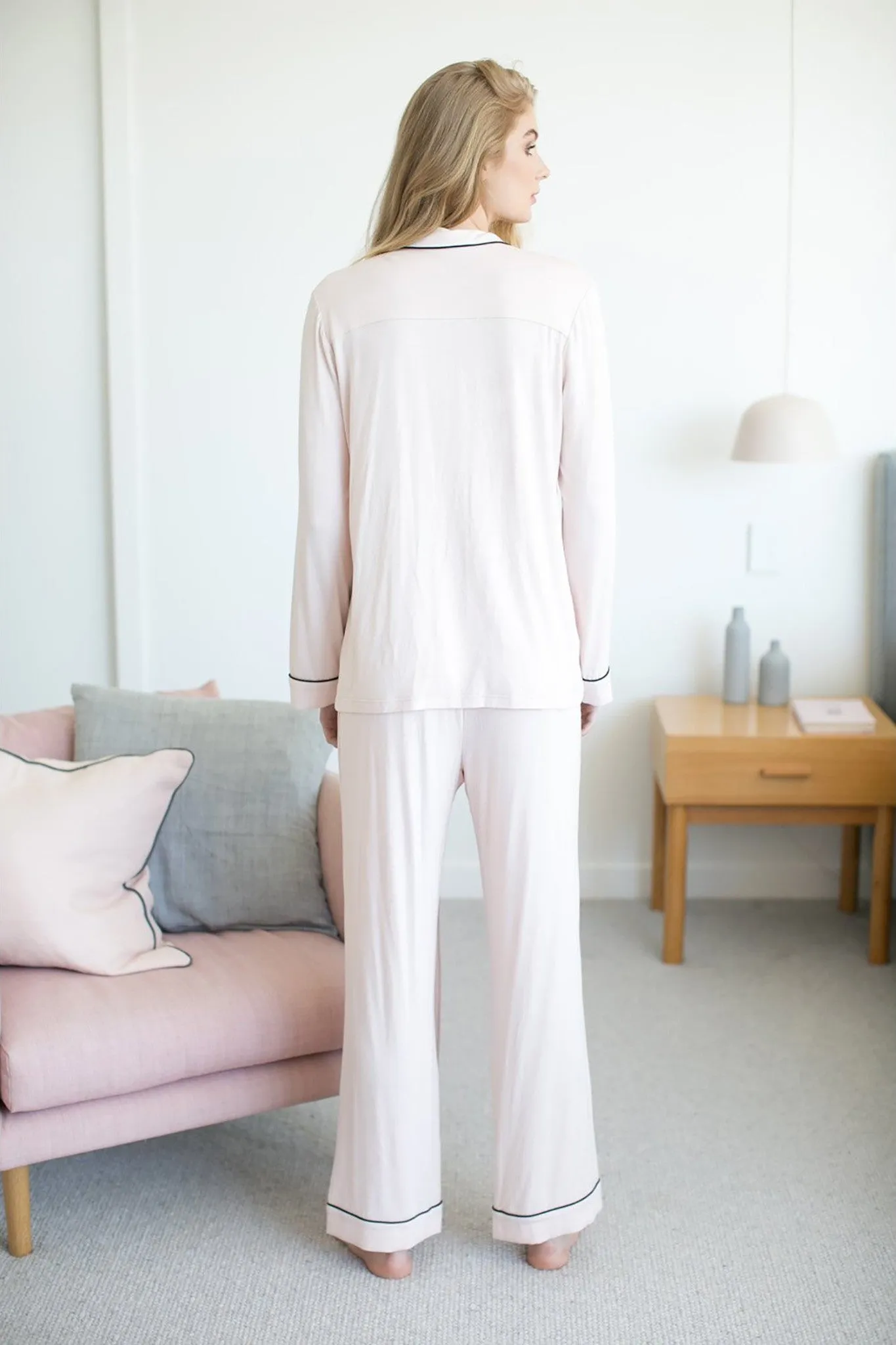 Petra Tencel™ Lounge Pyjama Set - Blush with Black Piping