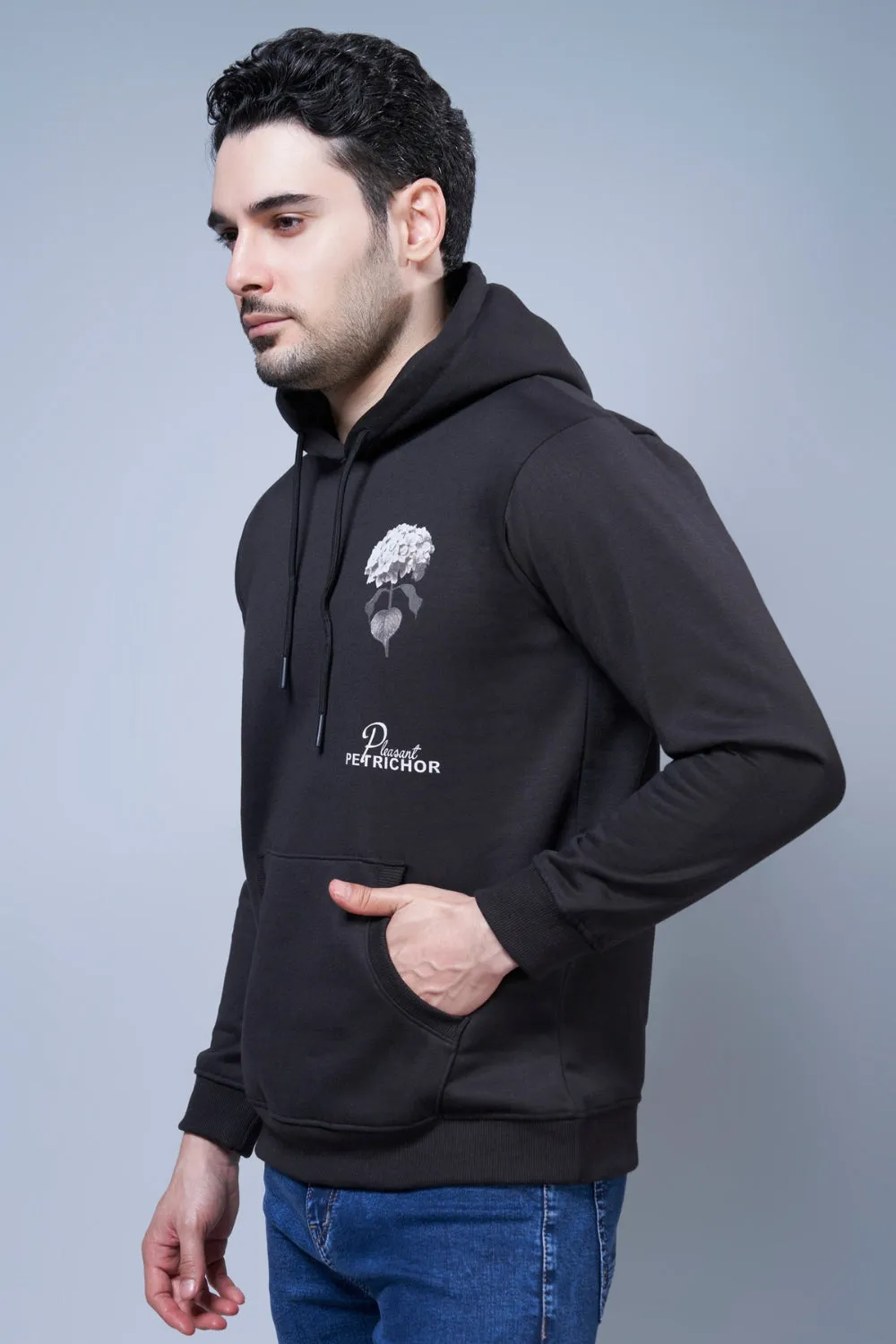 Petrichor Printed Black Hoodie