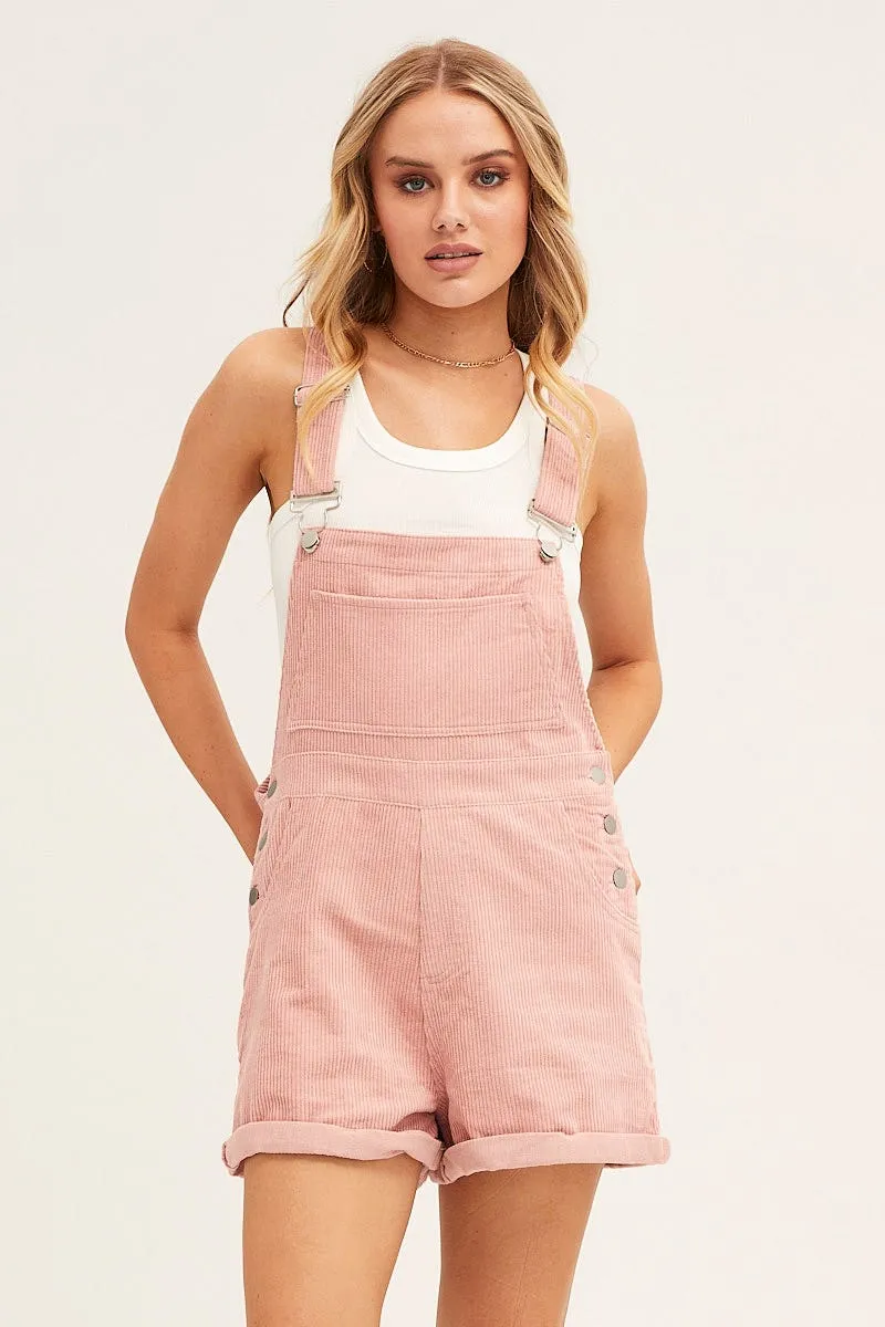 Pink Corduroy Overall Pocket Front