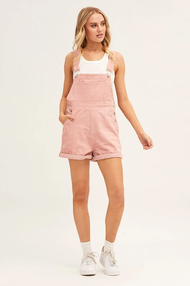 Pink Corduroy Overall Pocket Front