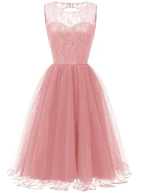 Pink Retro Modest Navy Lace Tulle Cocktail Dress Short Homecoming Dress