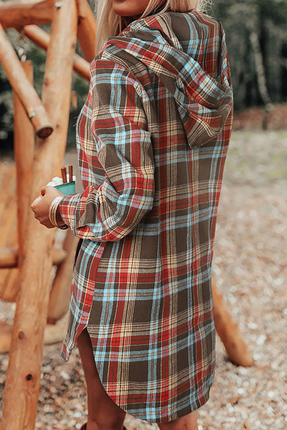 Plaid print hooded long sleeve dress