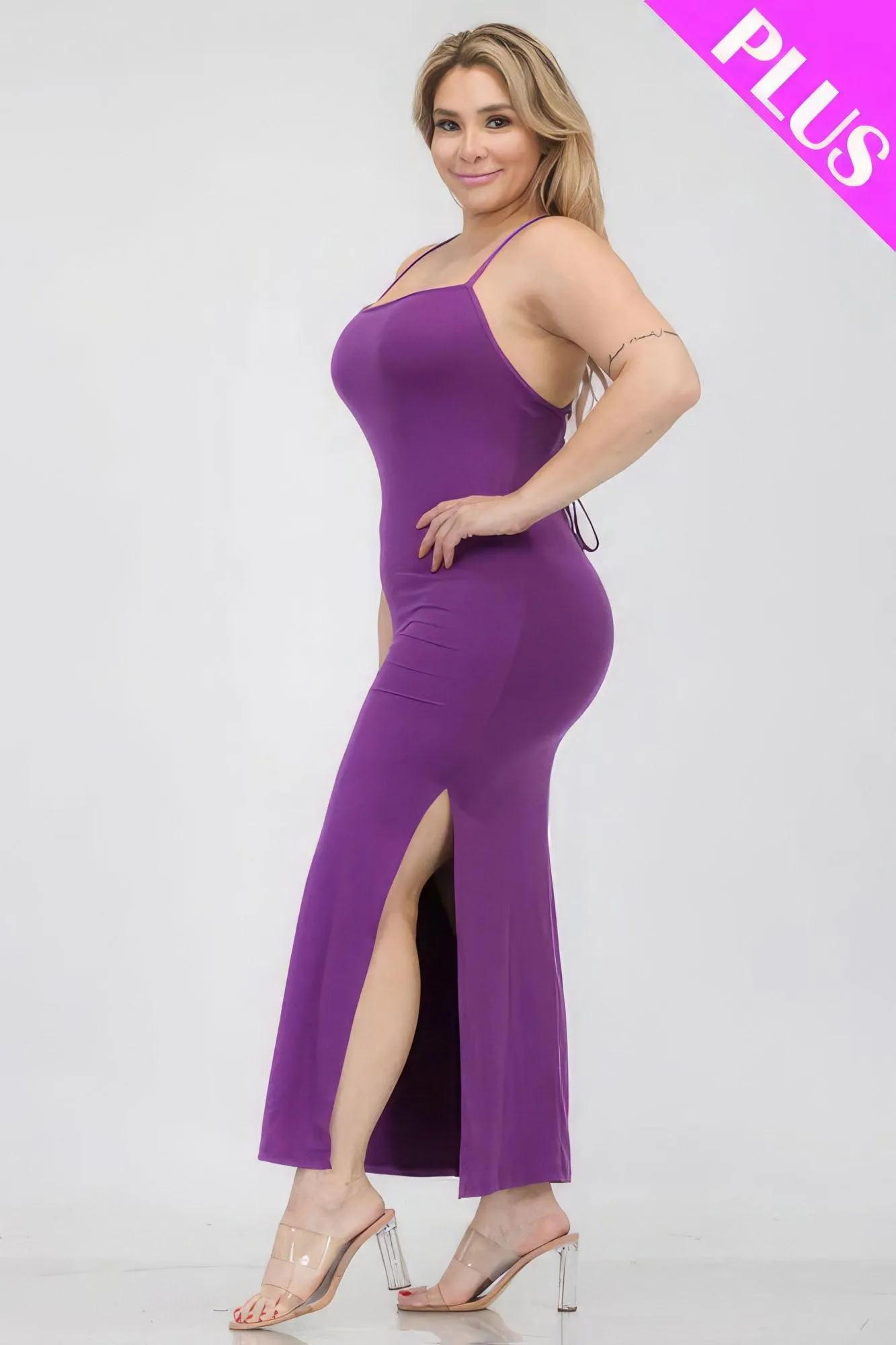 Plus Size Crisscross Back Split Thigh Maxi Dress