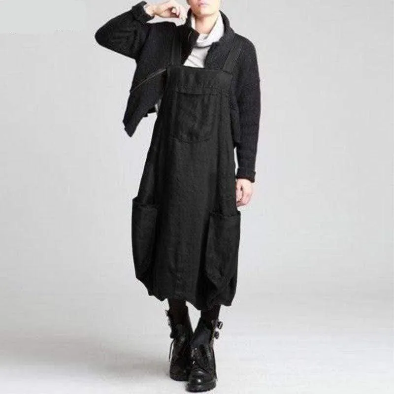 Plus Size Vintage Black Overall Dress