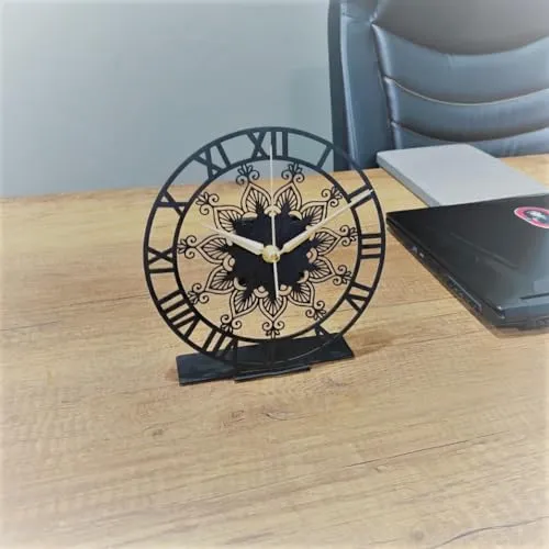 PRAMUKH FASHION Classic Tabletop Office Clock, Metal Desktop Clock, Mid Century Clock Gift, Home Office Clock,Shelf Silent Clock,New Home Gift,Business Gift (8 inch)