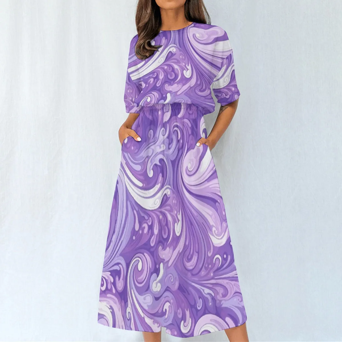 Purple Splash| Elastic Waist Dress