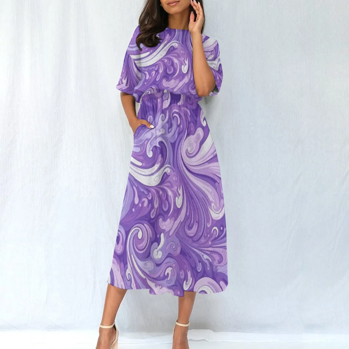 Purple Splash| Elastic Waist Dress