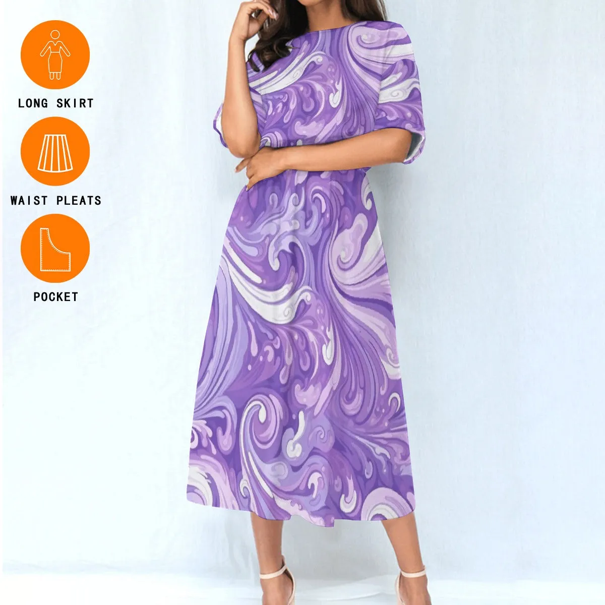 Purple Splash| Elastic Waist Dress