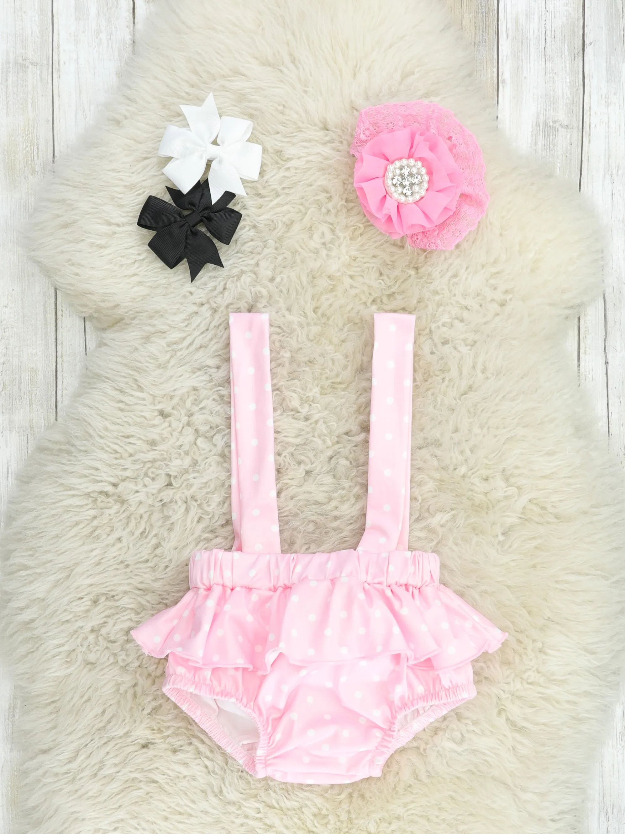 "Every Bunny Welcome" Onesie & Overall Bloomers Set