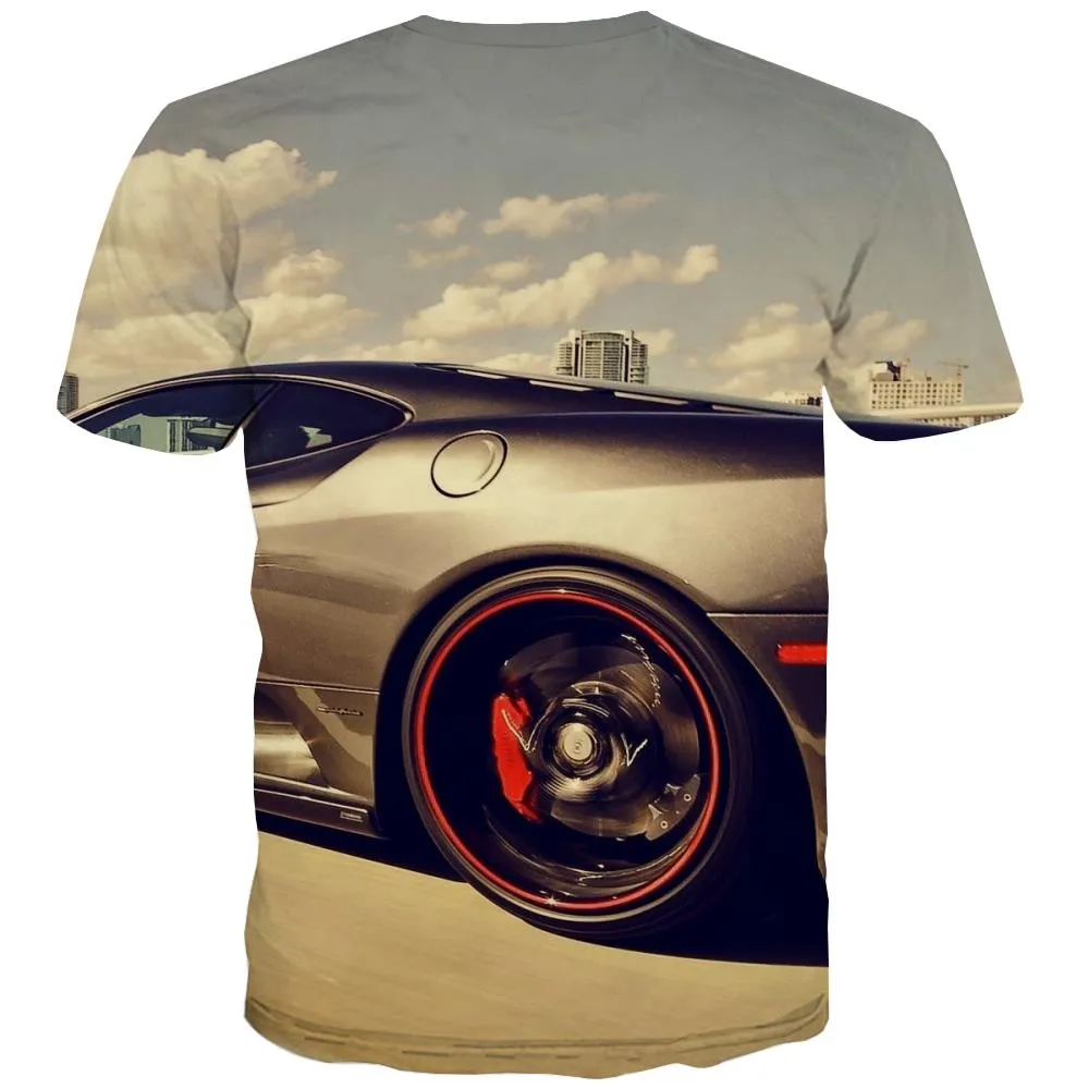 Racing Car T-shirt Men Metal Tshirts Novelty City Tshirt Anime Gray Tshirts Casual Retro T shirts Funny