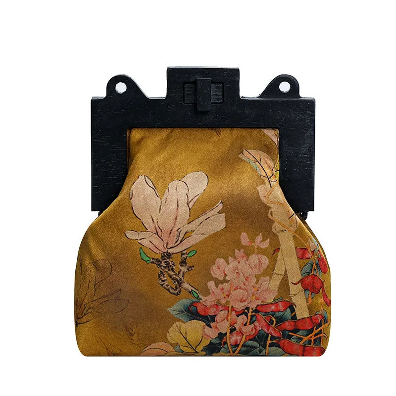 Retro Chinese Floral Printed Silk Crossbody Shoulder Bag