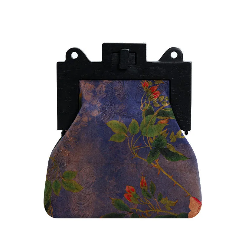 Retro Chinese Floral Printed Silk Crossbody Shoulder Bag