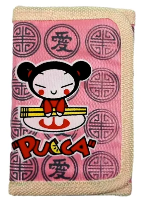 Retro Japanese Pucca Cartoon Anime Wallet 5" Slim Trifold Billfold w/ Zipper Cord