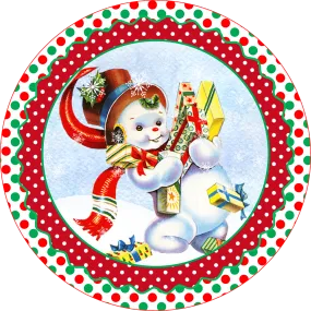 Retro Snowman Sign, Holiday Sign, Wreath Center