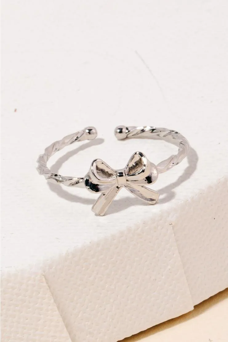 Ribbon Bow Textured Open Band Ring - Silver