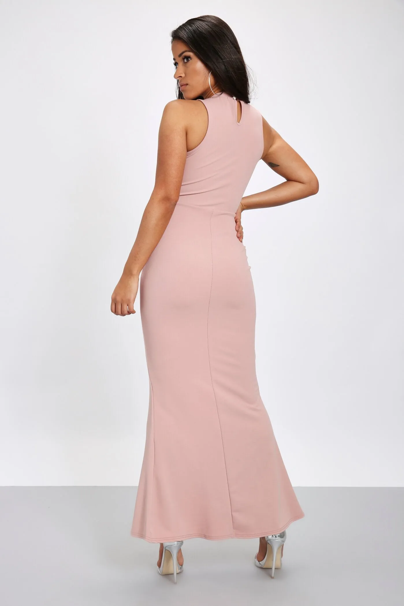 Rose High Neck Split Front Maxi Dress