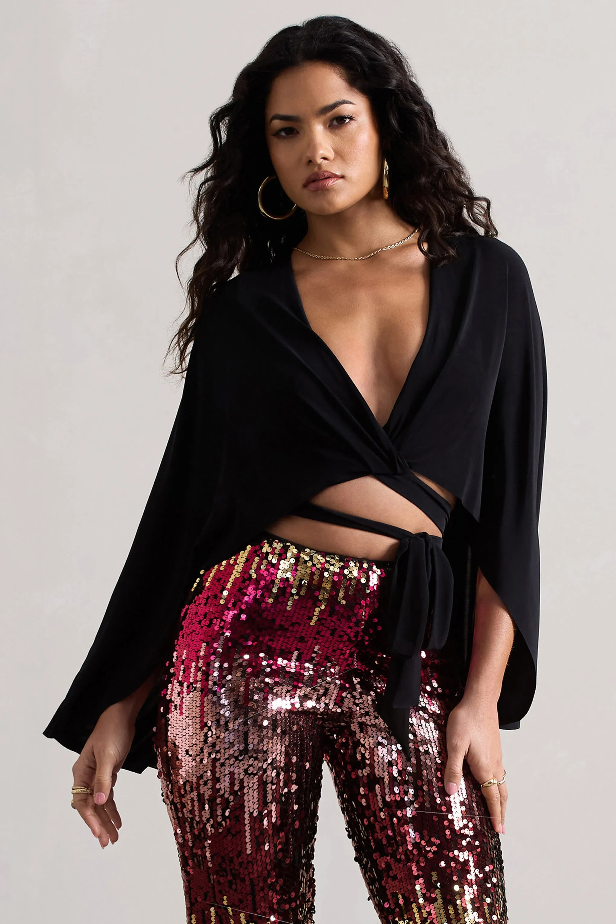 Scorpio | Black Wrap Crop Top With Cape