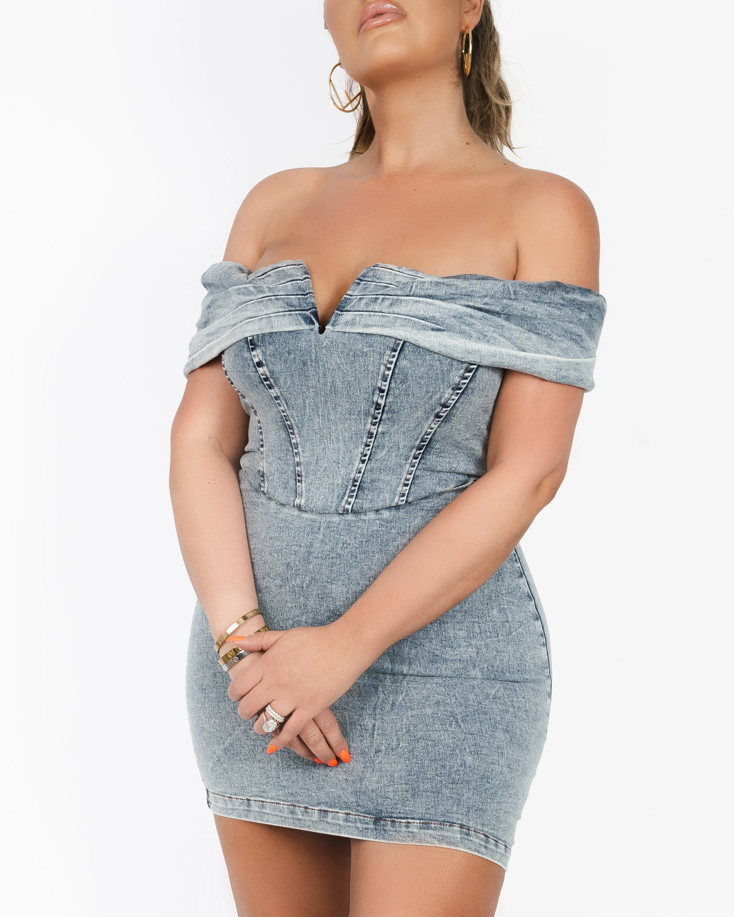 Shania Off The Shoulder Denim Mini Dress *limited*