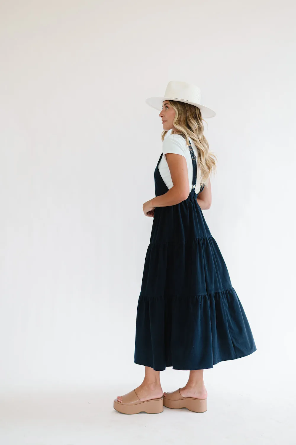 Shay Overall Dress in Navy Blue