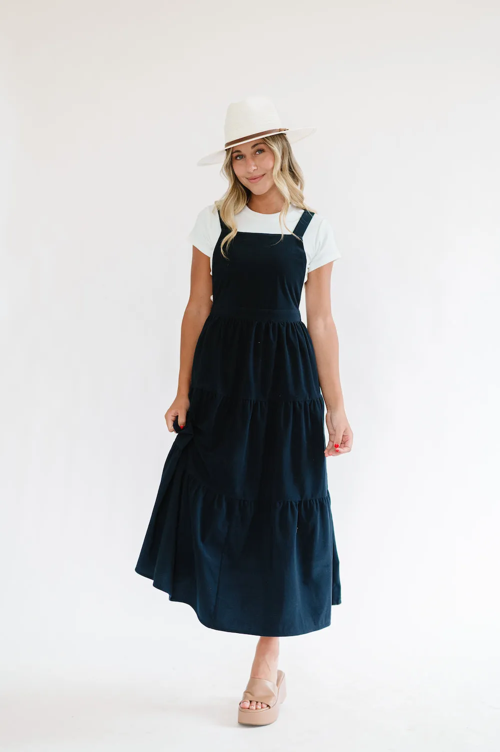 Shay Overall Dress in Navy Blue