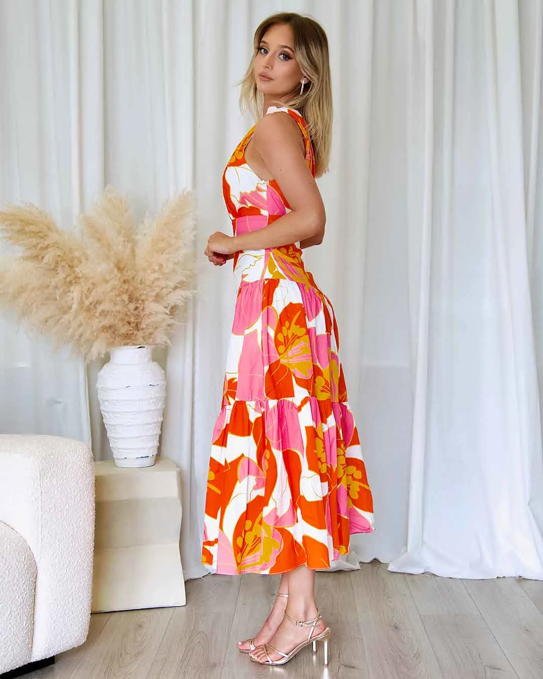 Siena Floral Maxi Dress - Orange/Pink