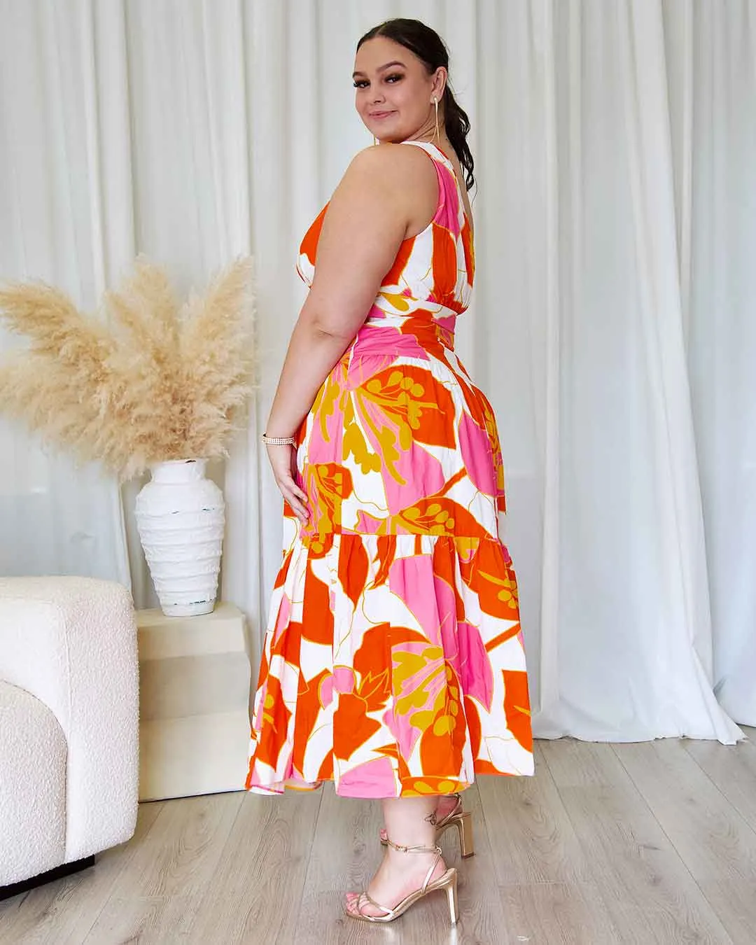 Siena Floral Maxi Dress - Orange/Pink