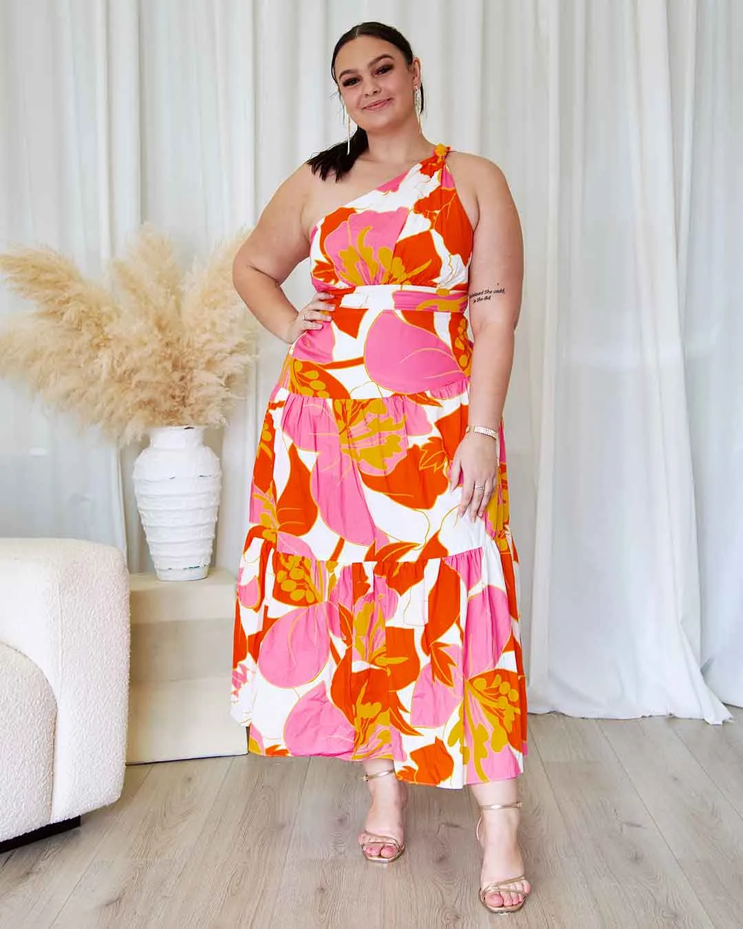 Siena Floral Maxi Dress - Orange/Pink