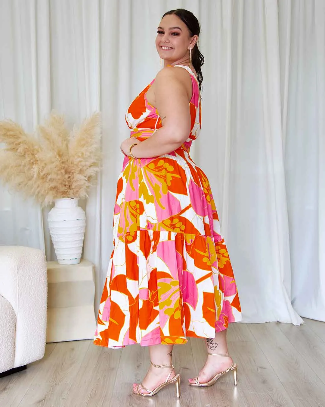 Siena Floral Maxi Dress - Orange/Pink