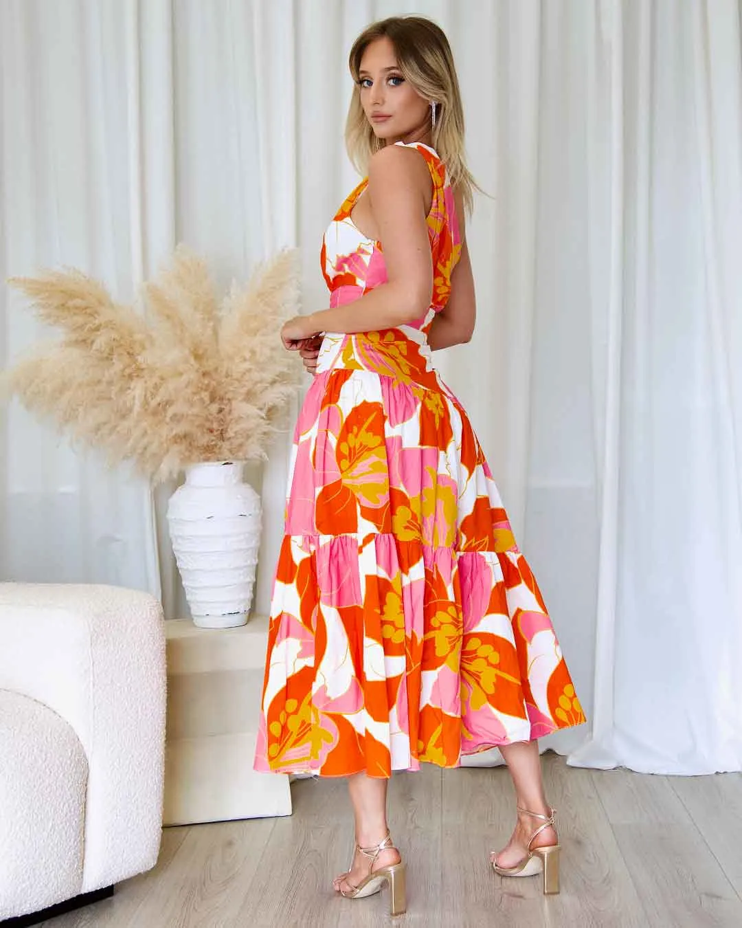 Siena Floral Maxi Dress - Orange/Pink