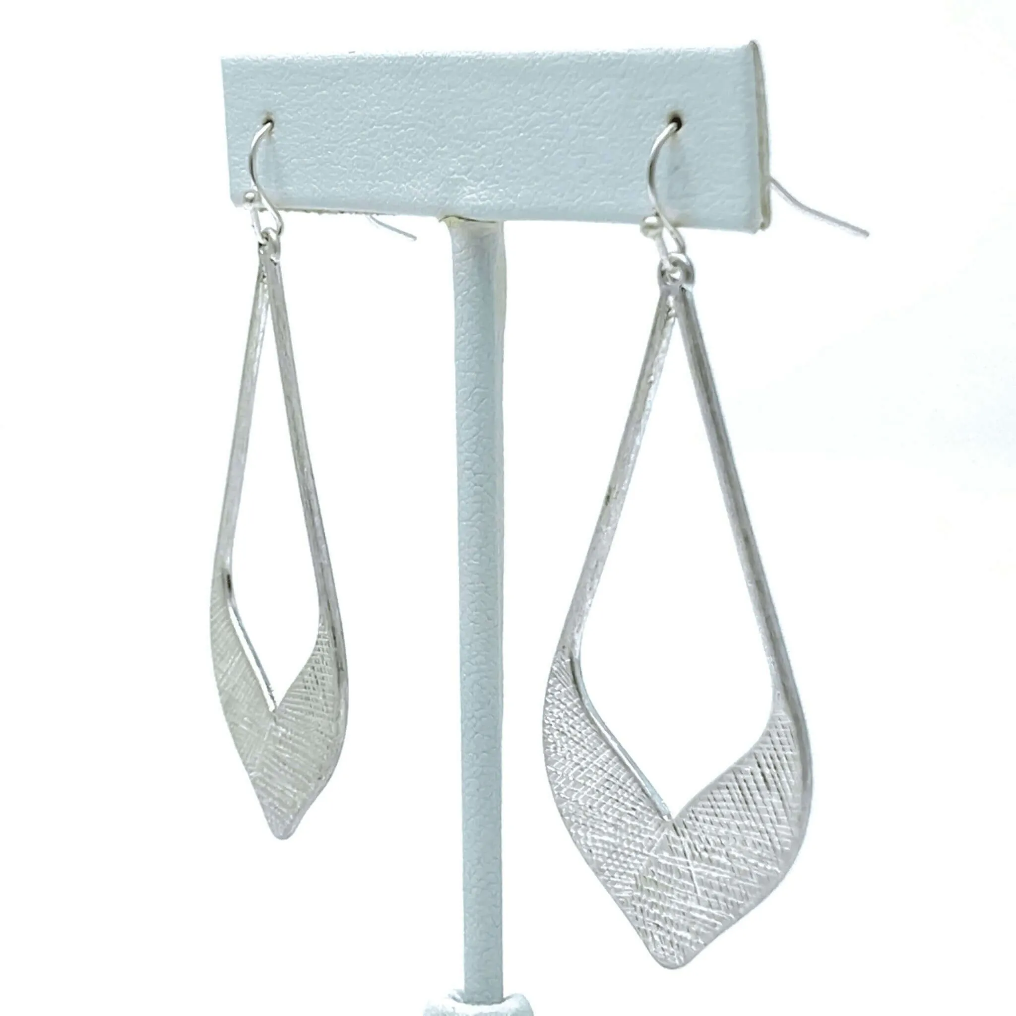 Silver Textured Teardrop Statement Earrings