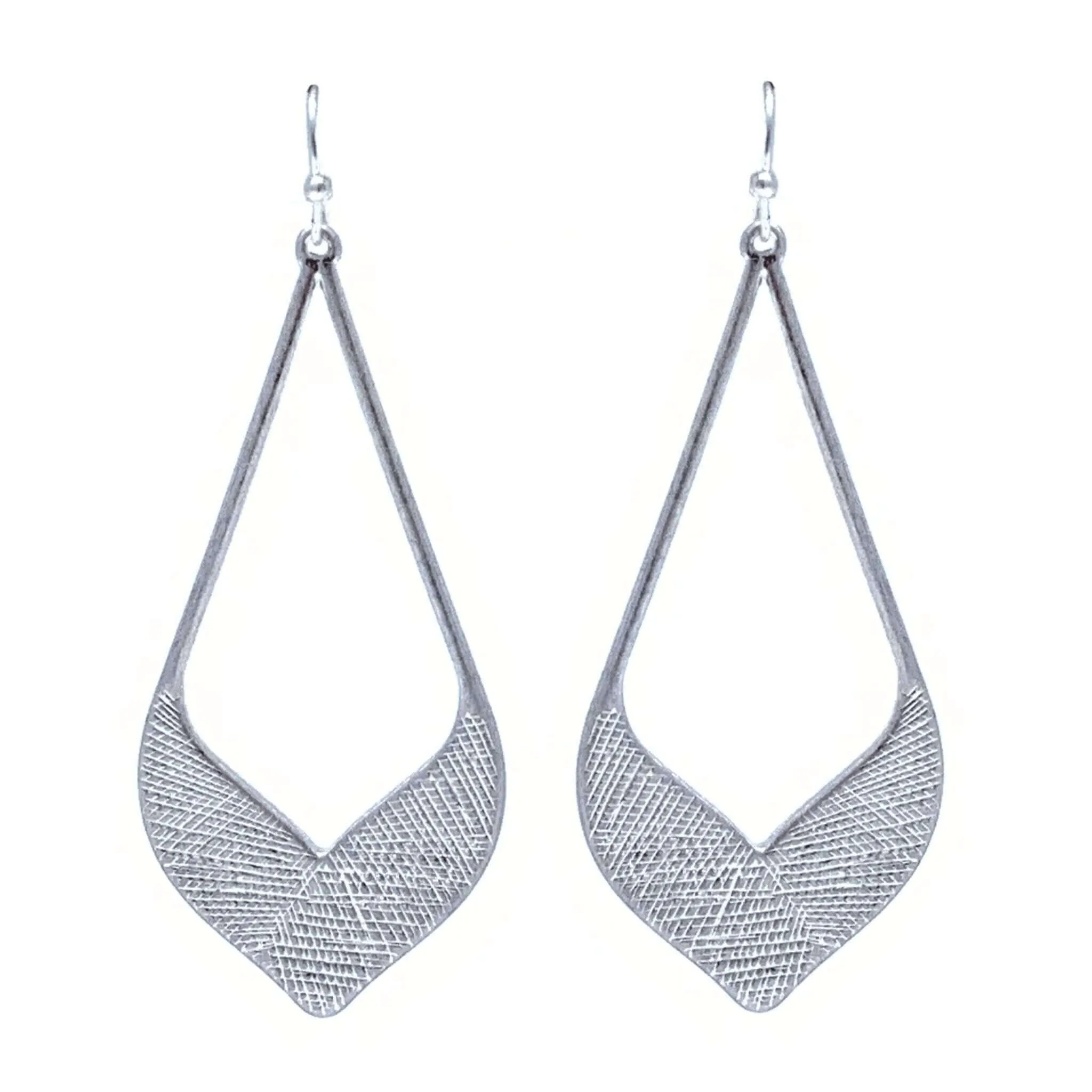 Silver Textured Teardrop Statement Earrings