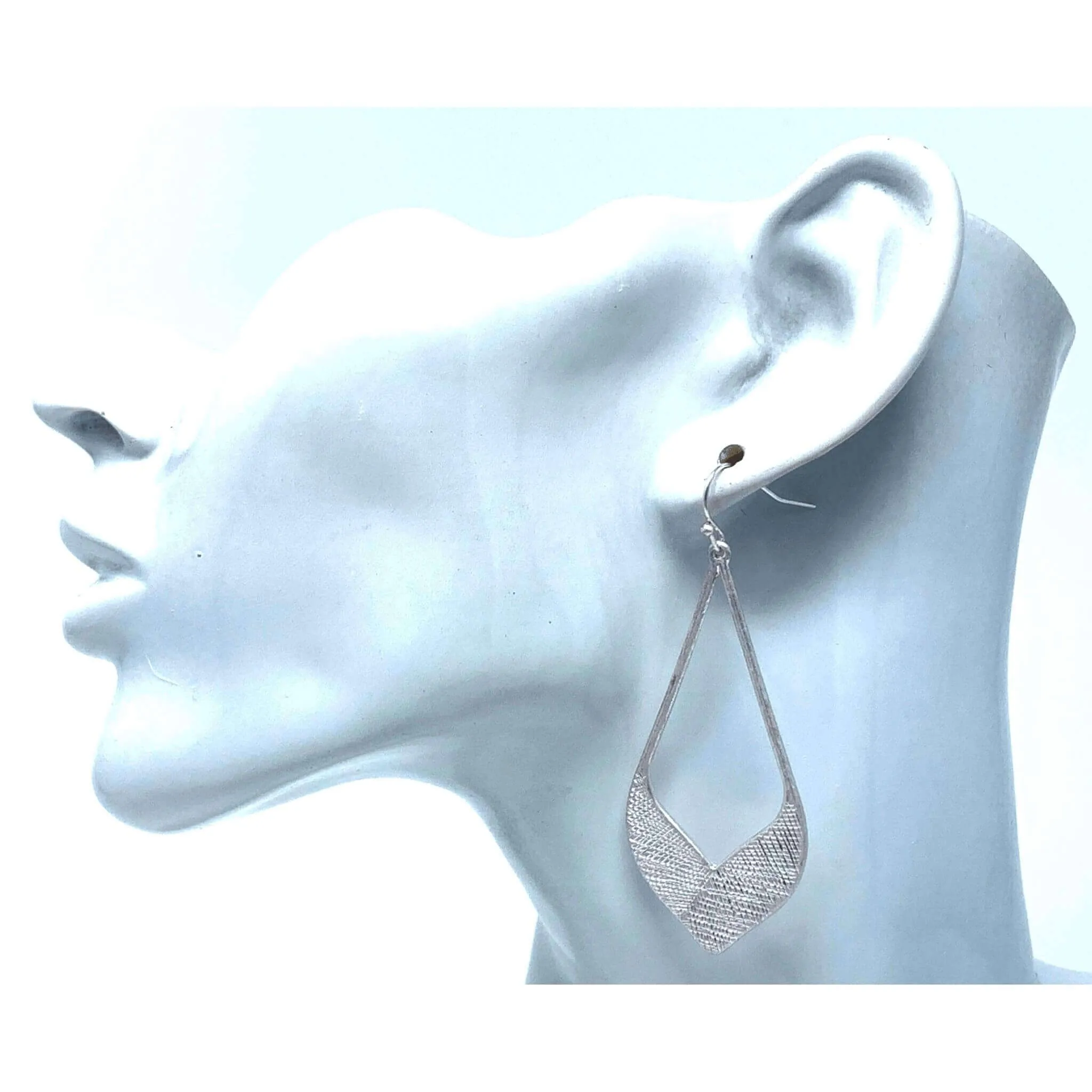 Silver Textured Teardrop Statement Earrings