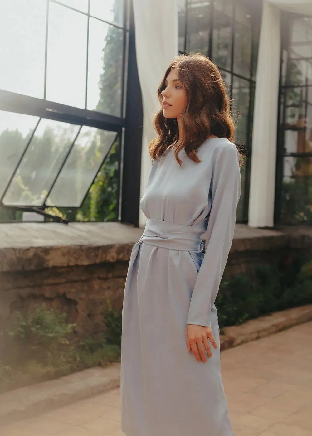 Sky Blue Audrey Tencel Belted Dress by Nich