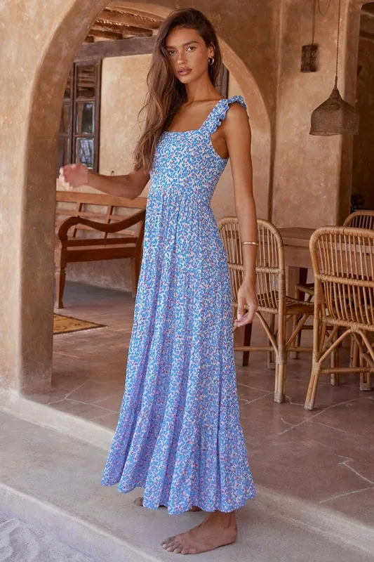 Sleeveless Summer Bohemian Maxi Dress - Blue