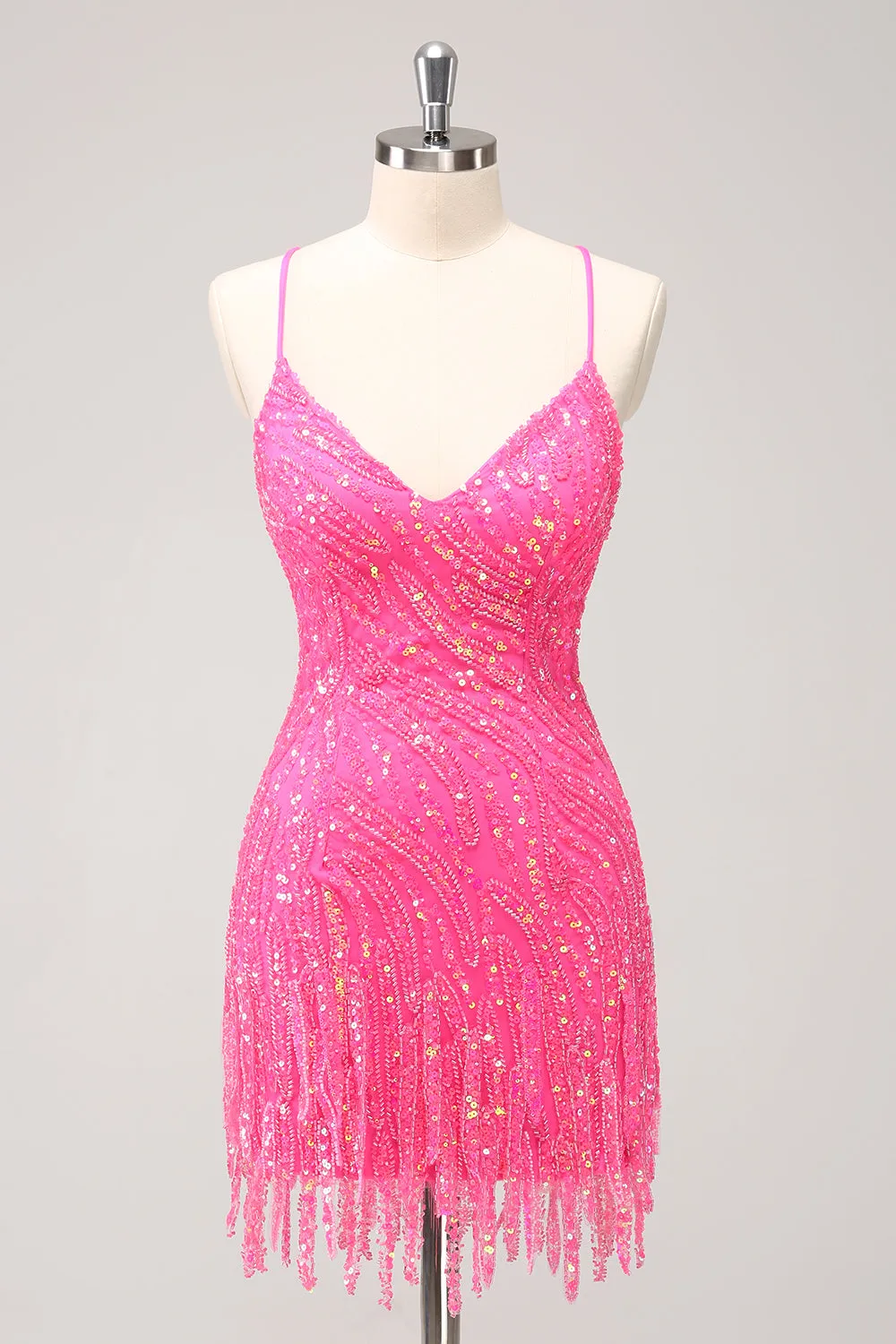 Sparkly Unique Gold Bodycon Spaghetti Straps Sequin Homecoming Dress with Tassel