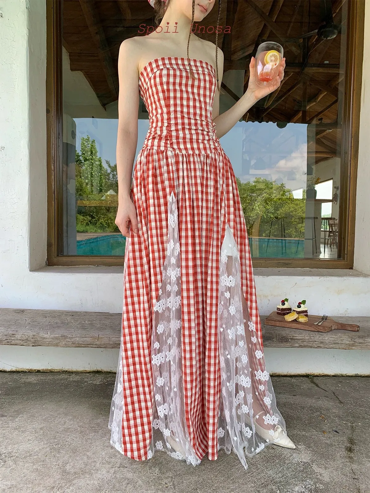 [SPOII UNOSA] Garden Dress Gingham Midi Dress Gown