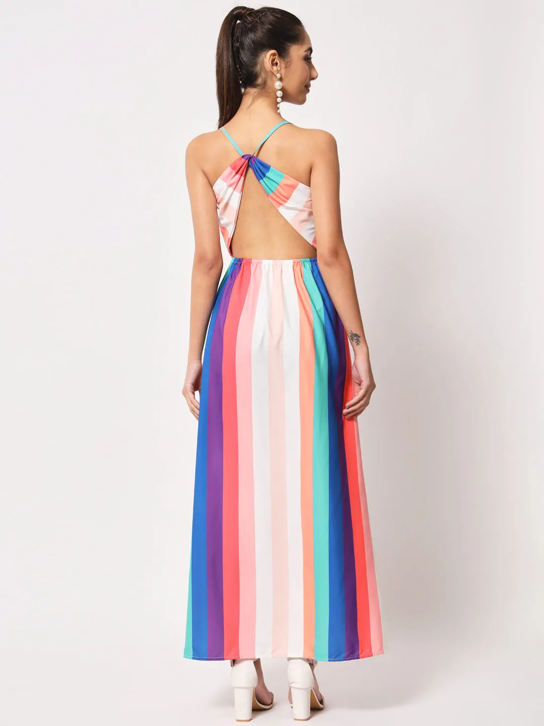 Striped Rainbow Sleeveless Maxi Dress