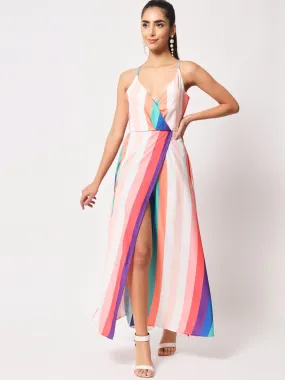 Striped Rainbow Sleeveless Maxi Dress