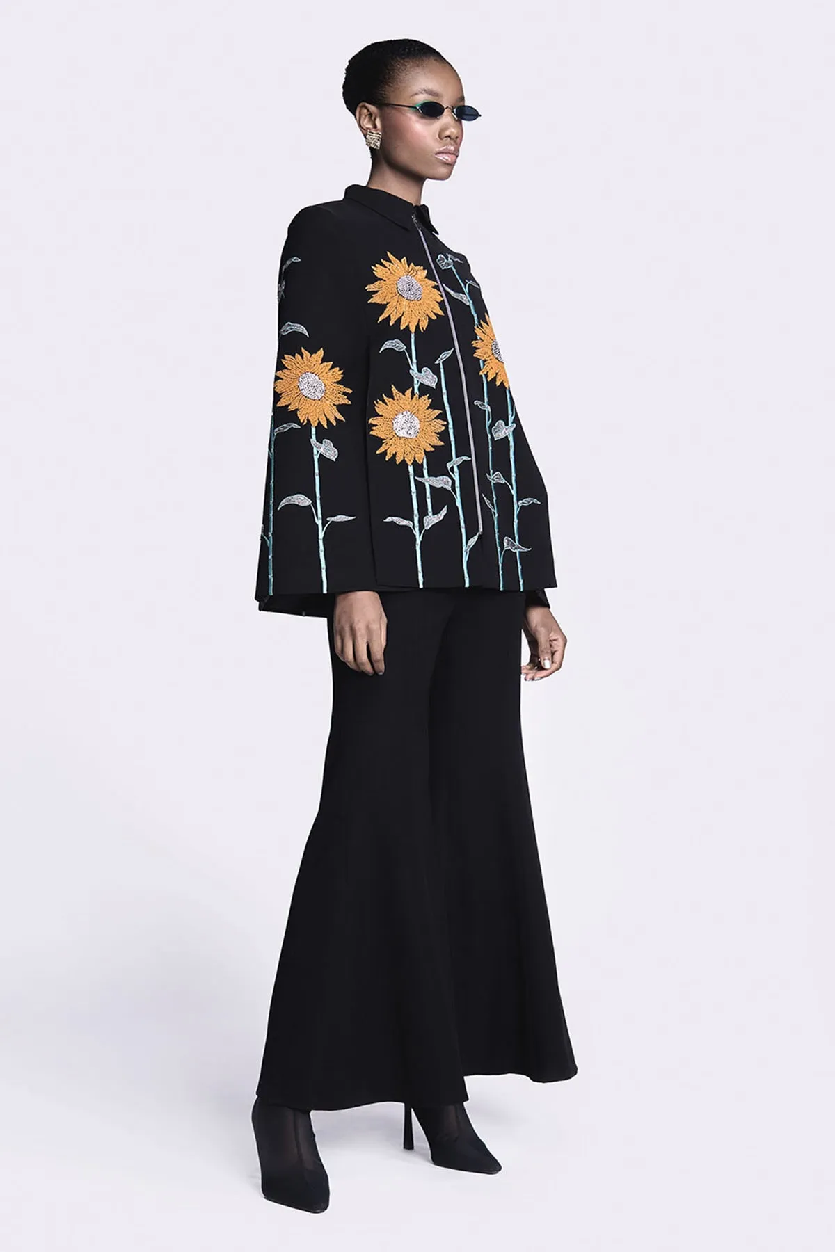 Sunflower Cape With Bell Bottom Pants