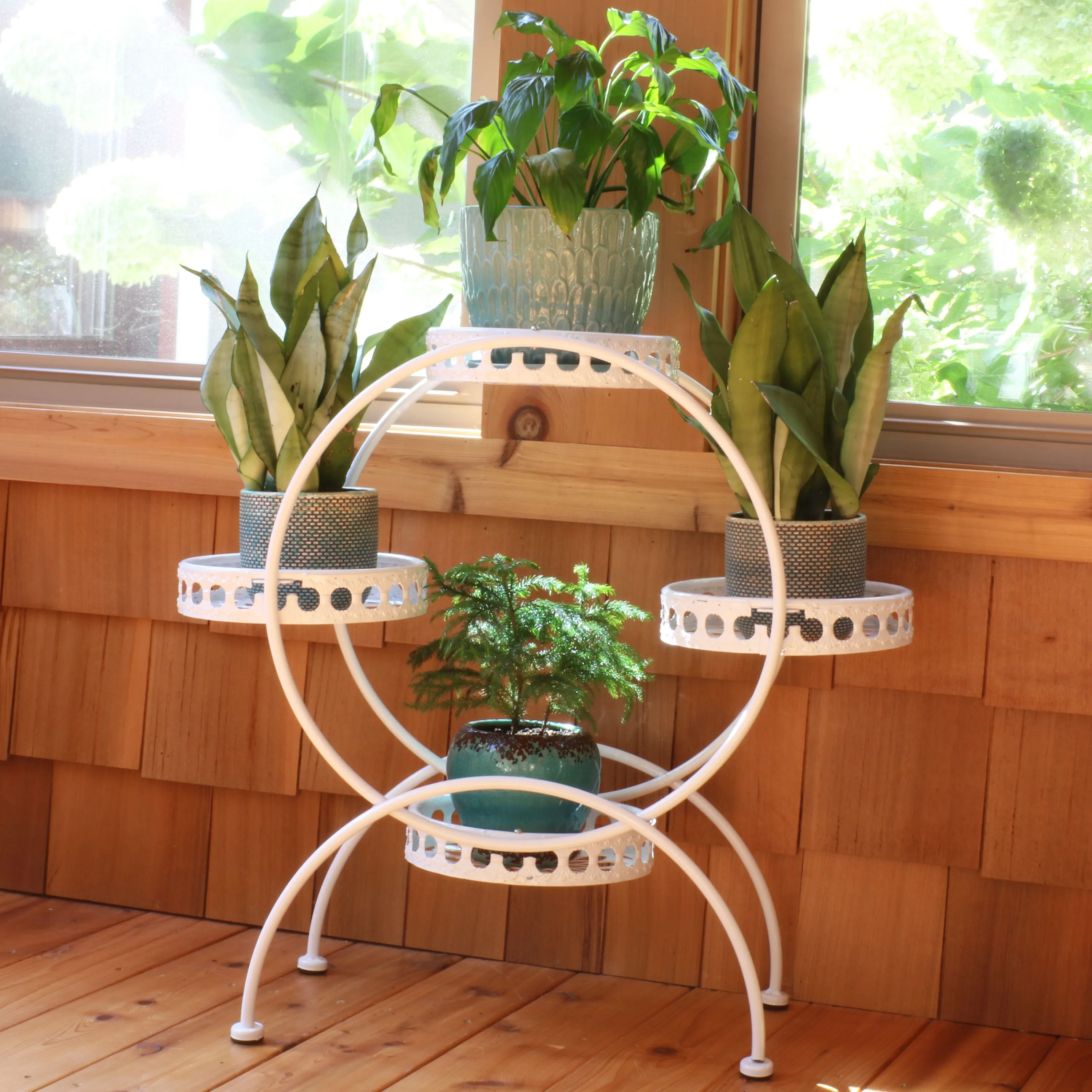 Sunnydaze 4-Tier Ferris Wheel Outdoor Plant and Flower Stand - 28"