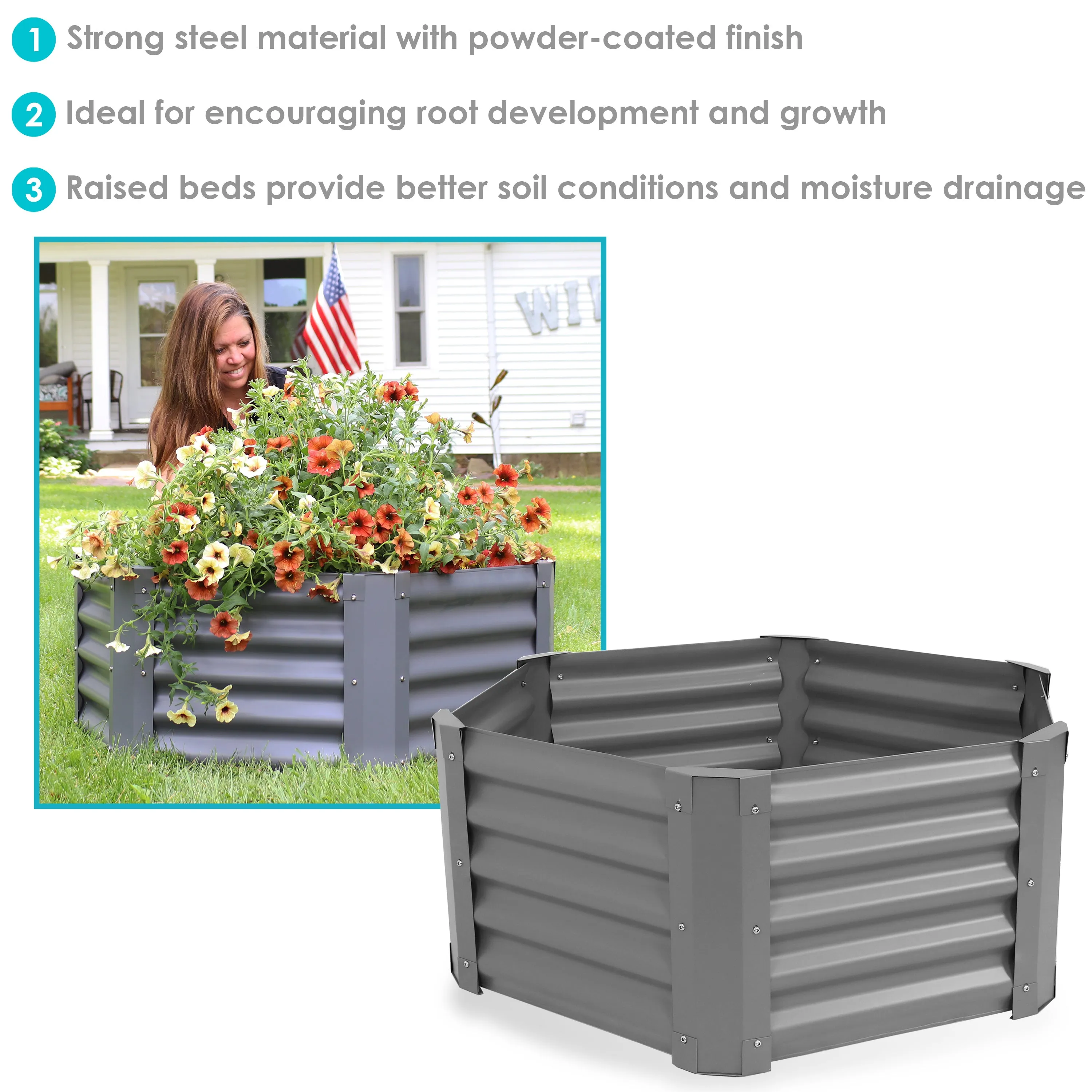 Sunnydaze 41" Steel Hexagon Raised Garden Bed